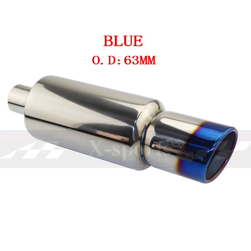 Car Motorbike Exhaust System Exhaust Pipe Muffler Tip Universal Stainless Steel ID 51MM 57MM 63MM Outlet 89mm Silencer Tail Pipe: BLUE  63MM