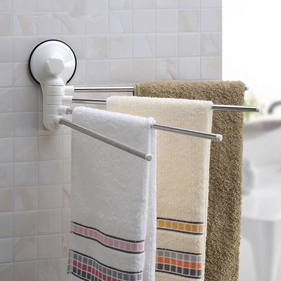 Home Storage Four Poles Stainless Steel Wall Mounted Rotating Towel Bar Storage Rack Bath Holder Shelf Bathroom Organizer