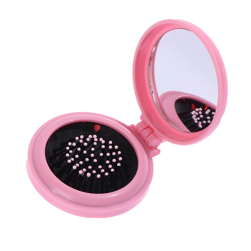 Women Girl Travel Foldable Folding Hair Brush with Mirror Pocket Air Bag Comb: PK