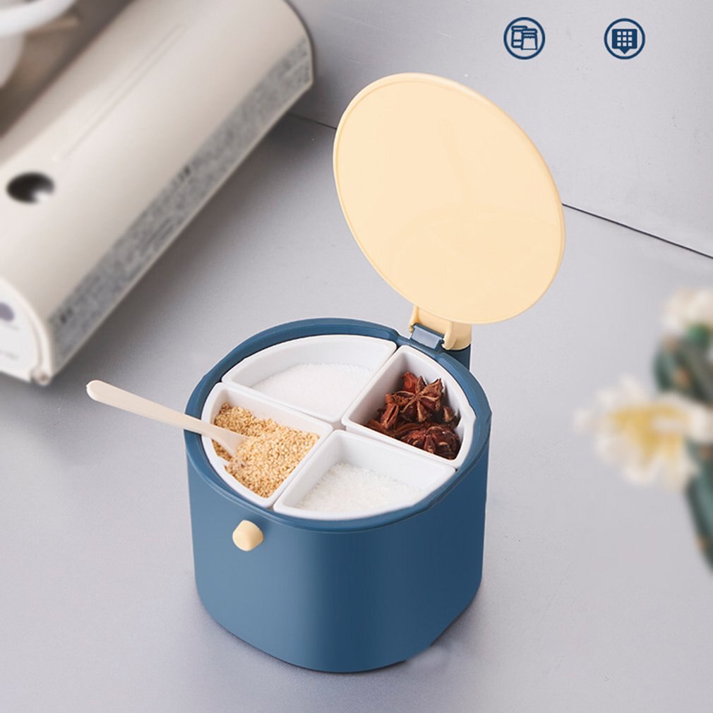 Seasoning Can Multi-functional Durable Condiment Holder Seasoning Bottle Spice Box For Kitchen Four-compartment Household