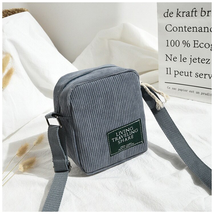 5 farger dame cordfløyel veske enkelt skulder vesker dame soild farge casual mini crossbody veske: Mørk grå