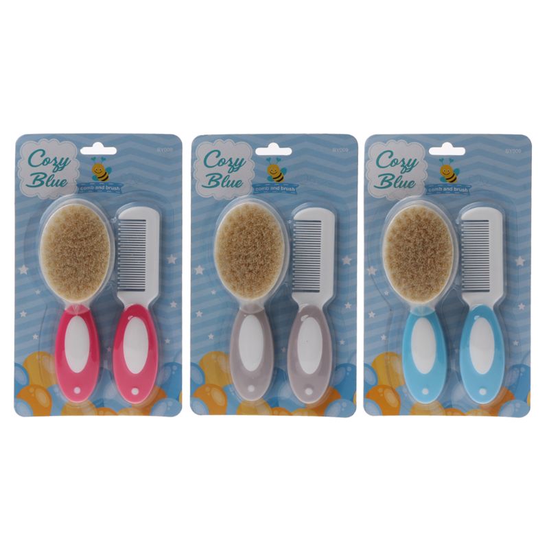 2pcs Portable Soft Newborn Baby Hair Brush Baby Kids Comb Child Hairbrush Sets Boys Girls Head Massager 63HE