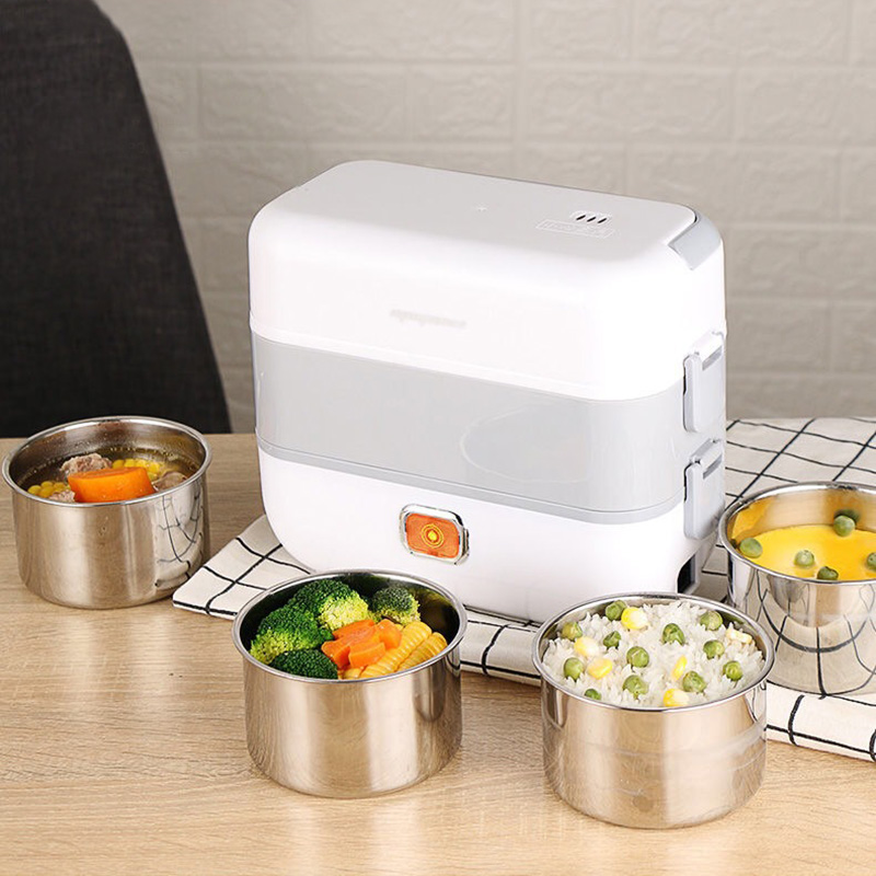 Stainless Steel Electric Lunch Box Thermal Heating Food Steamer Cooking Container Portable Office Mini Rice Cooker 220V 2L Large