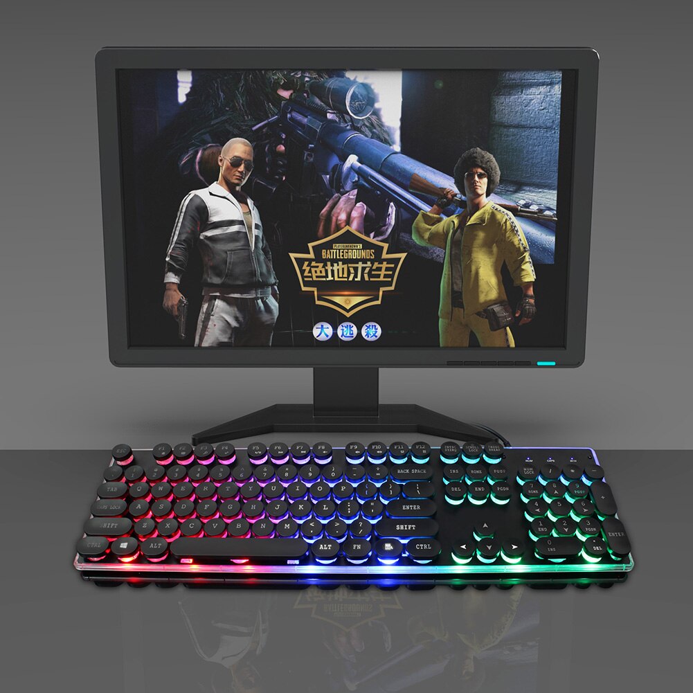 Russian/English Gaming Keyboard LED 3-Color USB Wired Colorful Breathing Backlit Waterproof Computer Crack Keyboard 104 keys