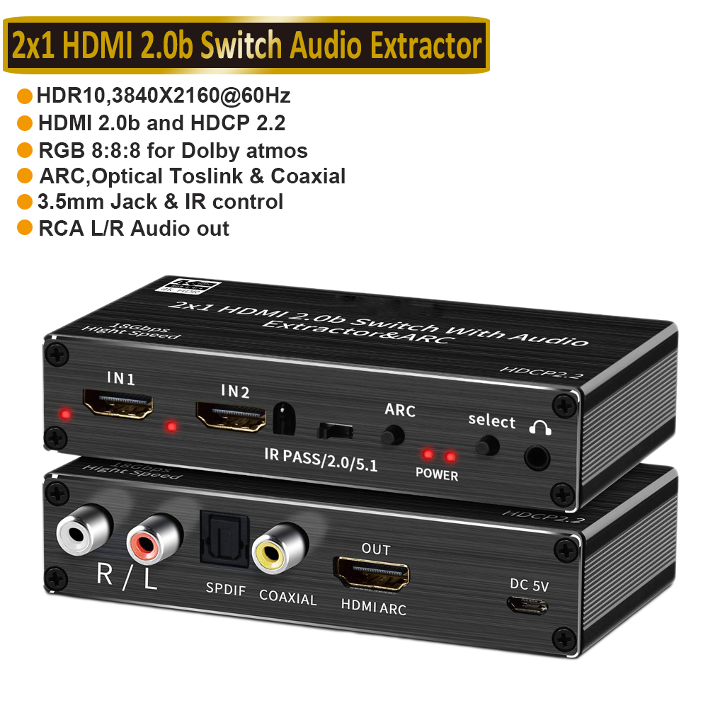 Navceker Hdmi 2.0 Audio Extractor Hdmi Naar Rca 4K 60Hz YUV4:4:4 Hdr Hdmi Audio Converter Adapter 4K Hdmi Naar Optische Toslink Spdif: WHITE / 2m