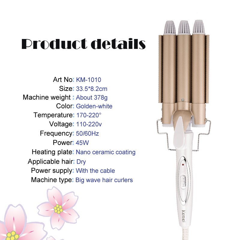 Kemei-fer à friser et boucler les cheveux professionnels, outils de coiffure, Triple sortie, 110-220