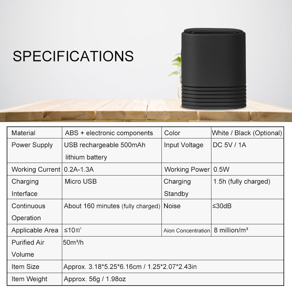 Portable Air Purifier PM2.5 Formaldehyde Removal Necklace Mini Air Freshener Air Cleaner USB Rechargeable Negative Ion Generator