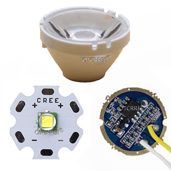 CREE XML XM-L T6 LED U2 10W Cold White 6500K/10000K High Power Led+3.7V 5 Modes 17mm led driver+T6 10 degree led lens DIY part: 20mm 10000K Kit / 1 Set