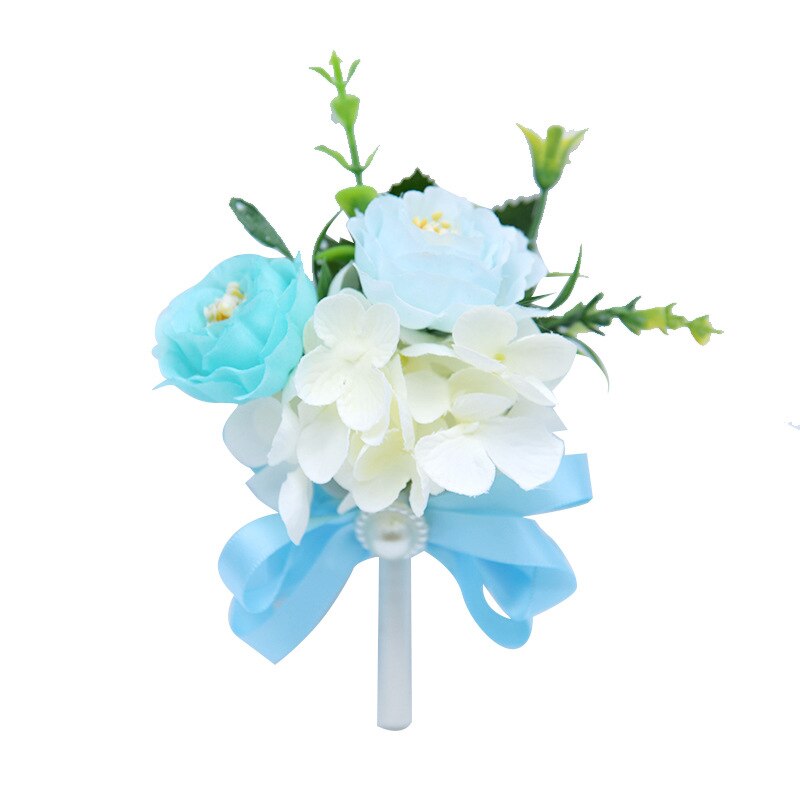 Janevini lichtpaars kunstmatig pioenroos bruidsboeket met lint en zijden bloemen, bruidsboeket met parels en broche: Tiffany blauwe corsage
