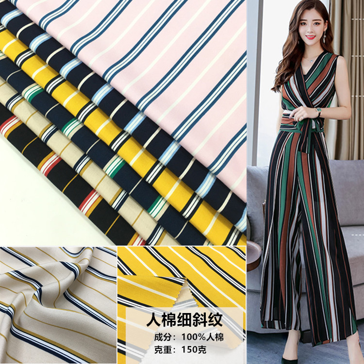Tela de rayón fino para mujer, tejido con estampado de rayas de Color, a la , para vestido, novedad de 2022