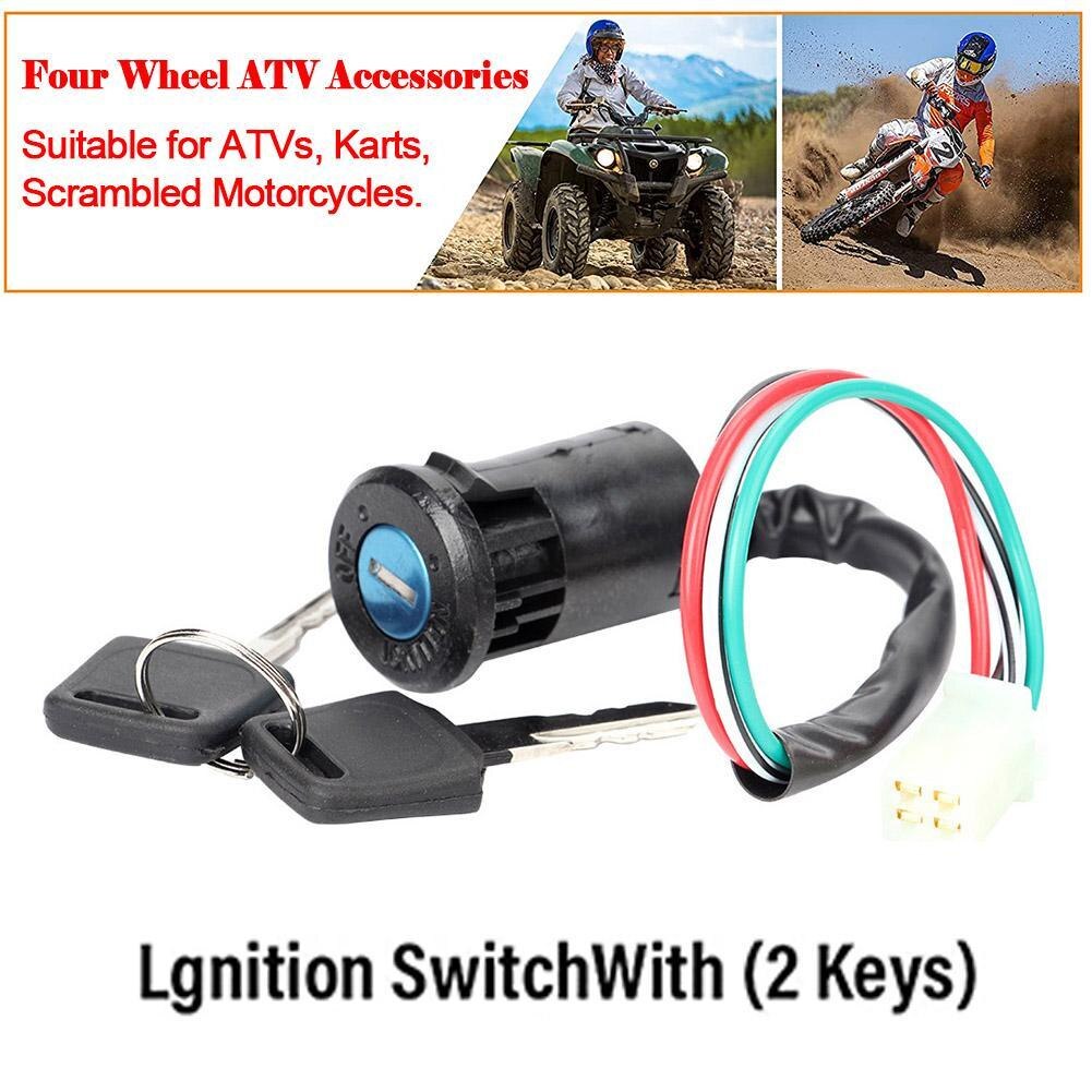 Universal-zündschlüssel mit 4 drähten und 2 schlüsseln, startschalter, türschlossschlüssel, motorradzubehör für atv, go-kart und motocross-motorrad