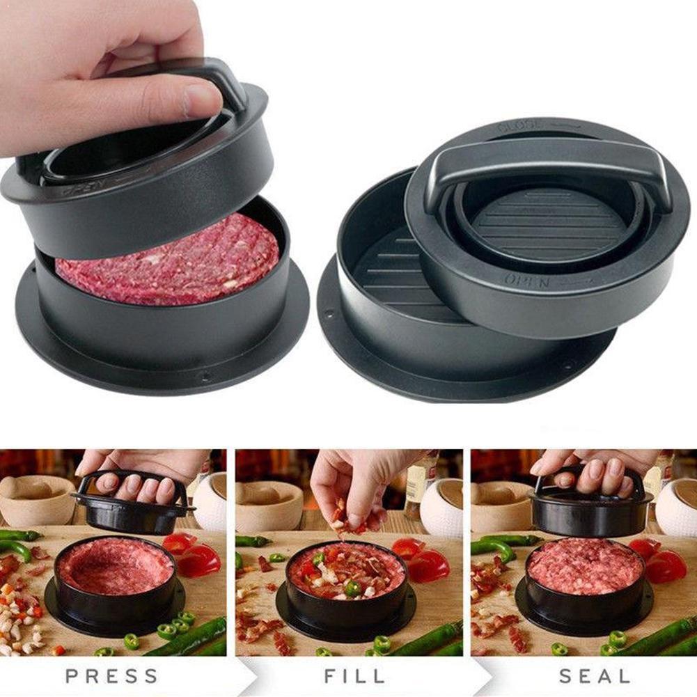 Hamburger maker abs non-stick hamburger presse rund presse patty form hamburger kød grill oksekød koteletter burger kok form ma  a3 j 2
