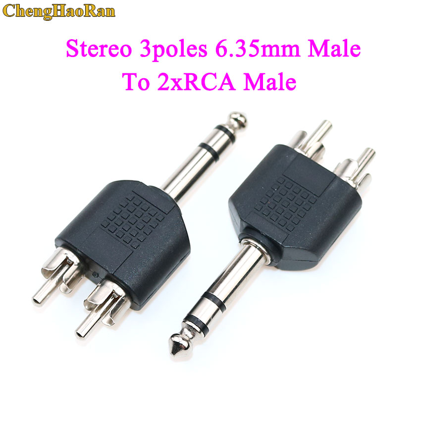2/3- polig mono/stereo-jack 6.35mm to 2 xrca-jack ljudomvandlare dubbel hane/hona rca  to 6.5mm -hane kontakt förnicklad kontakt