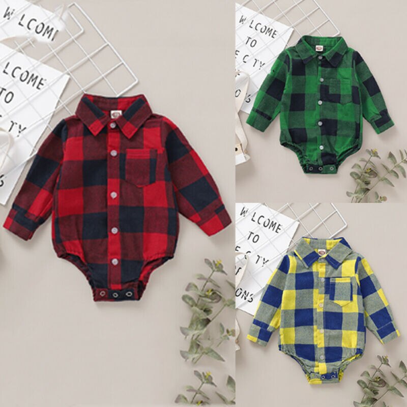 Pasgeboren Baby Jongen Lange Mouw Bodysuits Baby Jongen Plaid Body