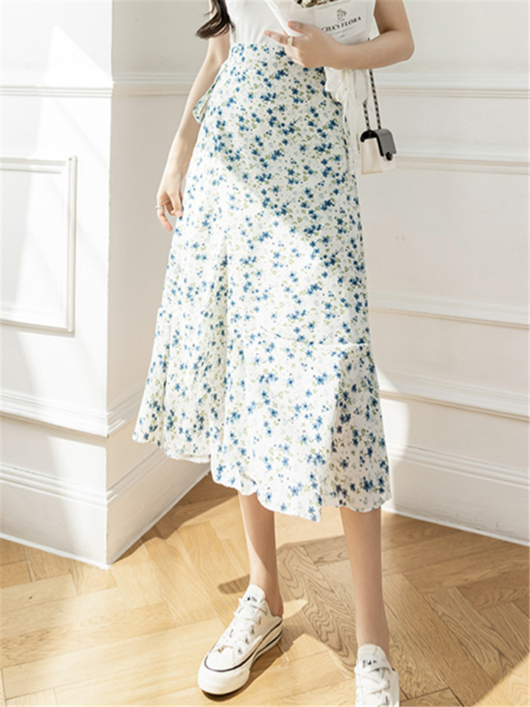 REALEFT nuevas faldas acampanadas con estampado de flores bohemias 2024 verano primavera cintura alta Vintage faldas de una pieza de longitud media para mujer: Gris