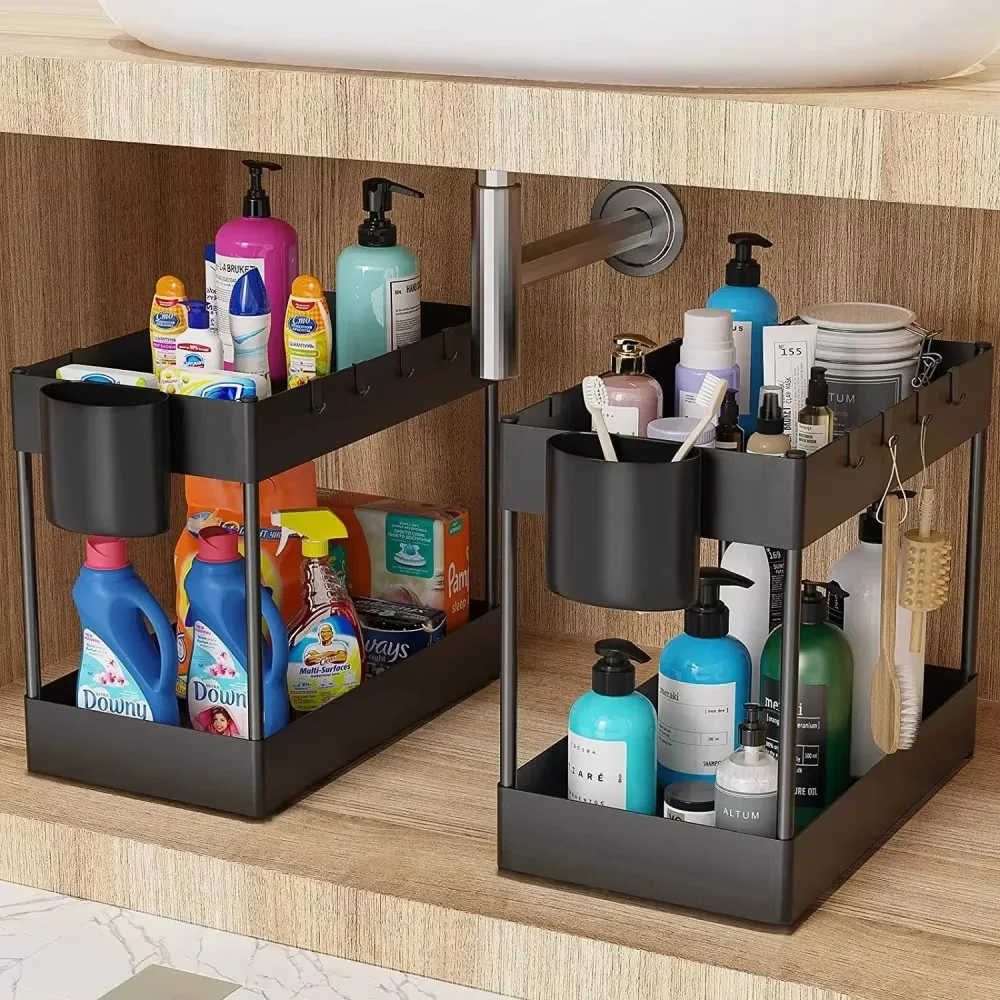 Under-sink Storage Shelf Multipurpose Storages Shelf Kitchen Finishing Rack Double-sliding Cabinet Drawer Storage Organizer