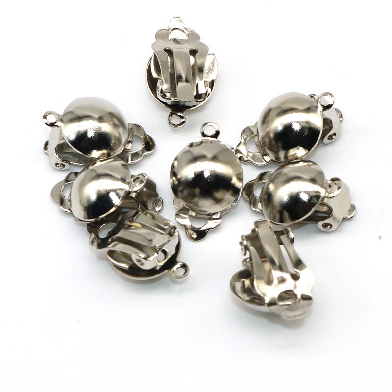 20pcs/lot 12mm Earring Diy Ear Accessories Clip On Earring Flat Silver Color Loop Clasps Clamps Connector Jewelry Making