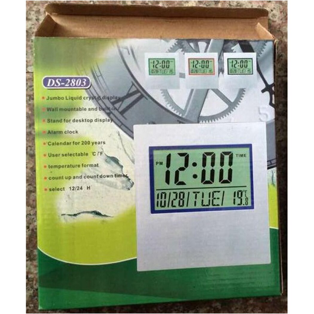 LCD Digital Silver Table Clock / Wall Clock With Calendar Temperature Alarm Large Screen LCD Wall Clock Simple Electronic Alarm