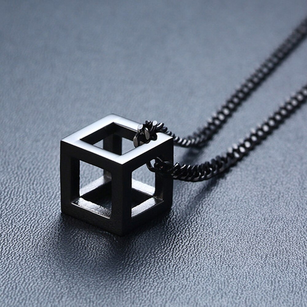 Punk Hollow Cube Pendient collane per uomo donna Unisex acciaio inossidabile quadrato fascino gioielli collana geometrica Collier moda: black