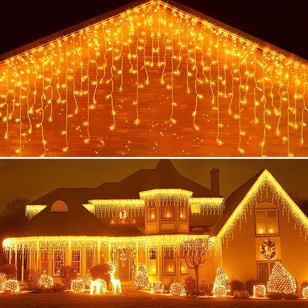 Adornos navideños para el hogar, cortina LED para exteriores, guirnalda de luces tipo carámbanos, guirnalda de calle en la casa, invierno, 220V, caída de 0,3-0,4 m
