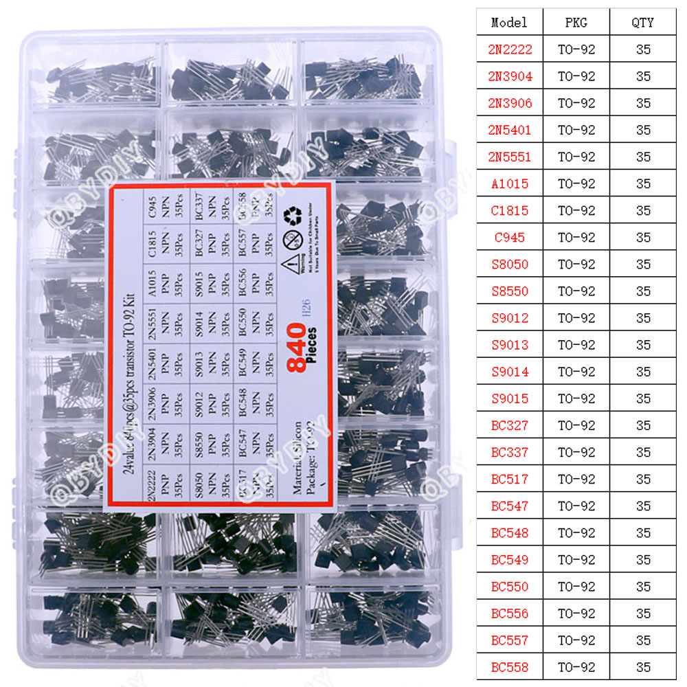 TO-92 TO-92L TO-126 TO-220 Serie Mosfet Triodo Tiristor PNP NPN Transistor Surtido Kit Caja: Verde militar