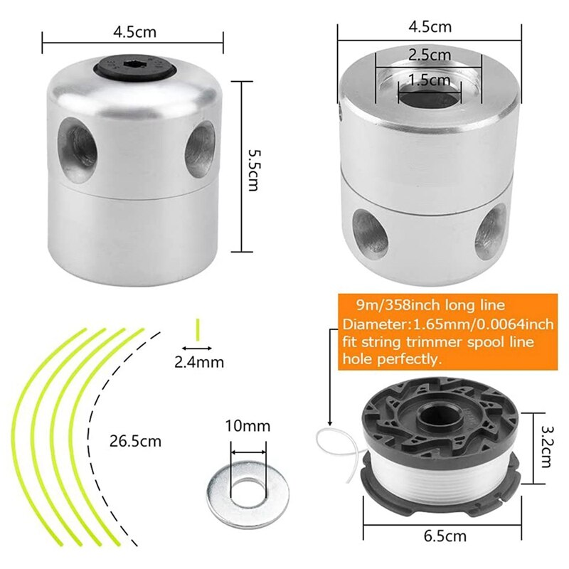 Retail Universal Aluminium Trimmer Head String Nylon Mowing Trimmer Head Spool Head Brushcutter With 2 Roll Strimmer Cord