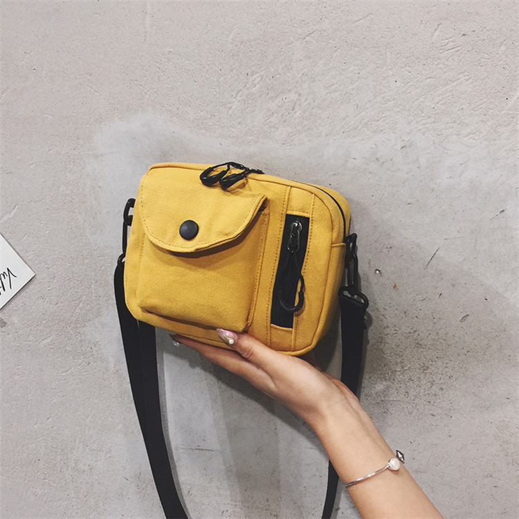 Damen-umhängetasche im koreanischen japanischen stil aus canvas, lässig, klein, schräg geschnitten, quadratisch, handytasche: Gelb