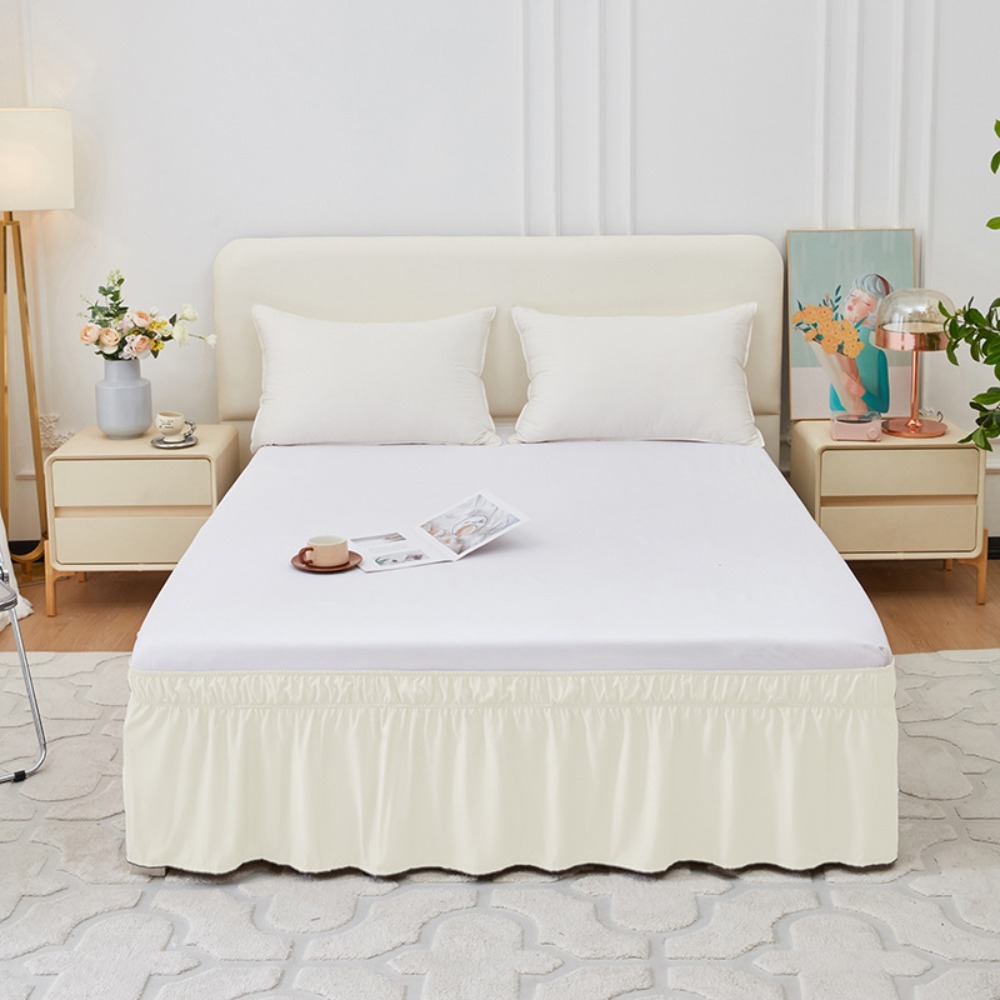 Household Wrap Around Style Bed Skirt Ruffles Solid Color Bed Dust Cover Elastic Fade Resistant Bed Protector Bedroom: light yellow