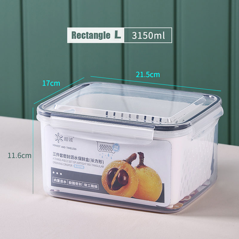 3PCS Kitchen Storage Basket Container Refrigerator Storage Box Fridge Fresh Kitchen Organizer Vegetable Fruit Boxes Drain Basket: NJG226A-3150ML