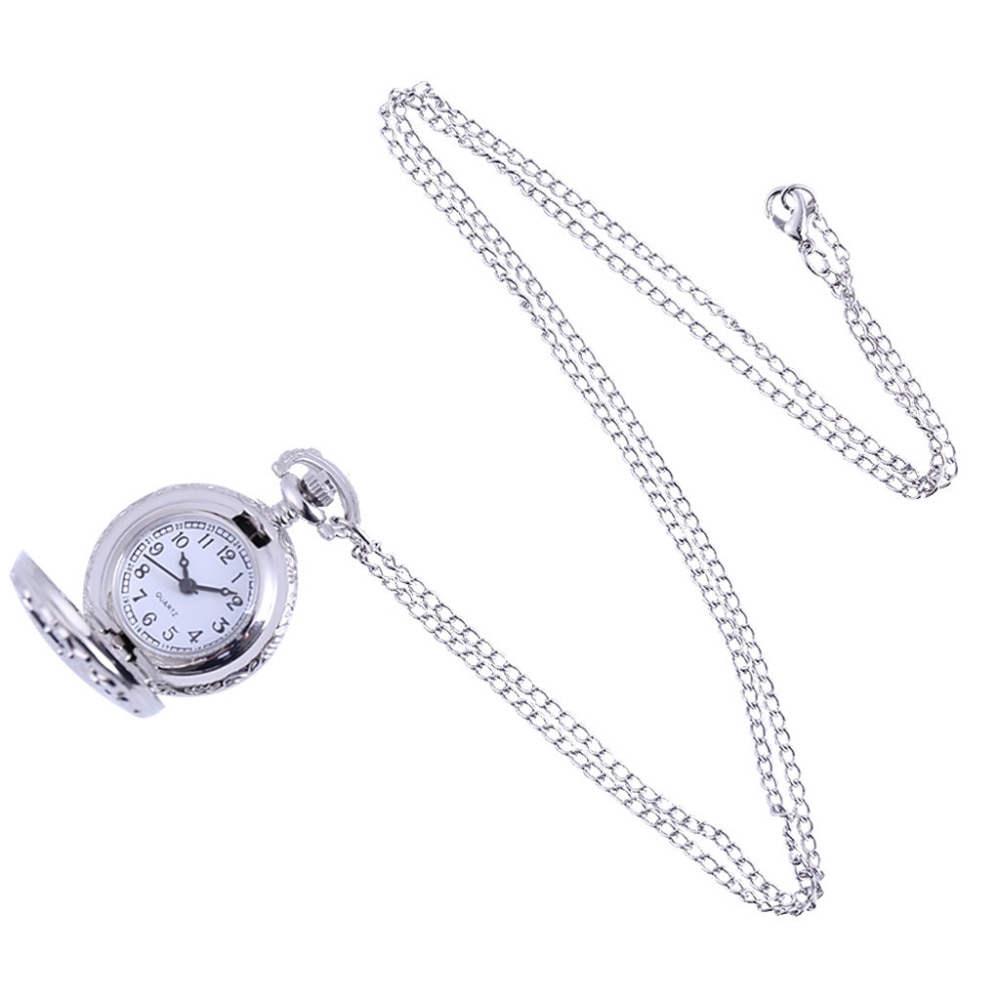 Gladde zwarte/zilveren kast quartz zakhorloge, volledig jachtdoos dames heren fob horloge klok relogio de bolso  #4 m 14