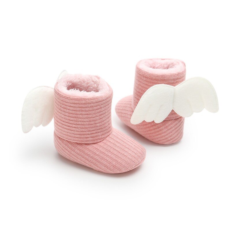 Princesa anjo meninas asas bootskids pelúcia mais grosso crochê algodão sapatos crianças botas de inverno