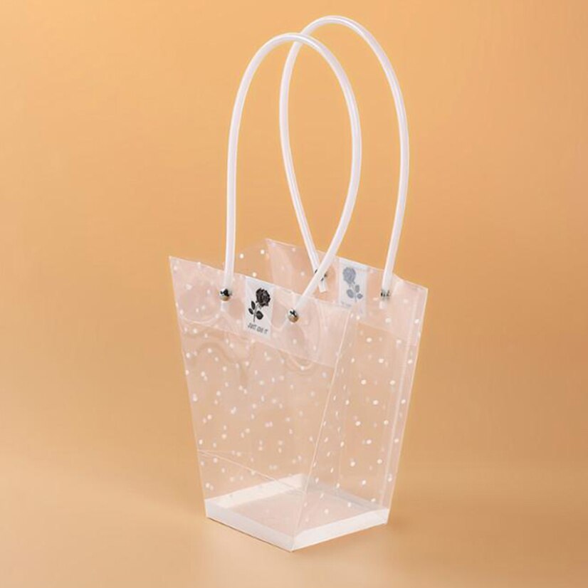 Bolsas de flores portátiles transparentes con estampado de lunares, bolsas de plástico decorativas para almacenamiento de flores de boda, embalaje de Pascuas, bolsas de cumpleaños para niña
