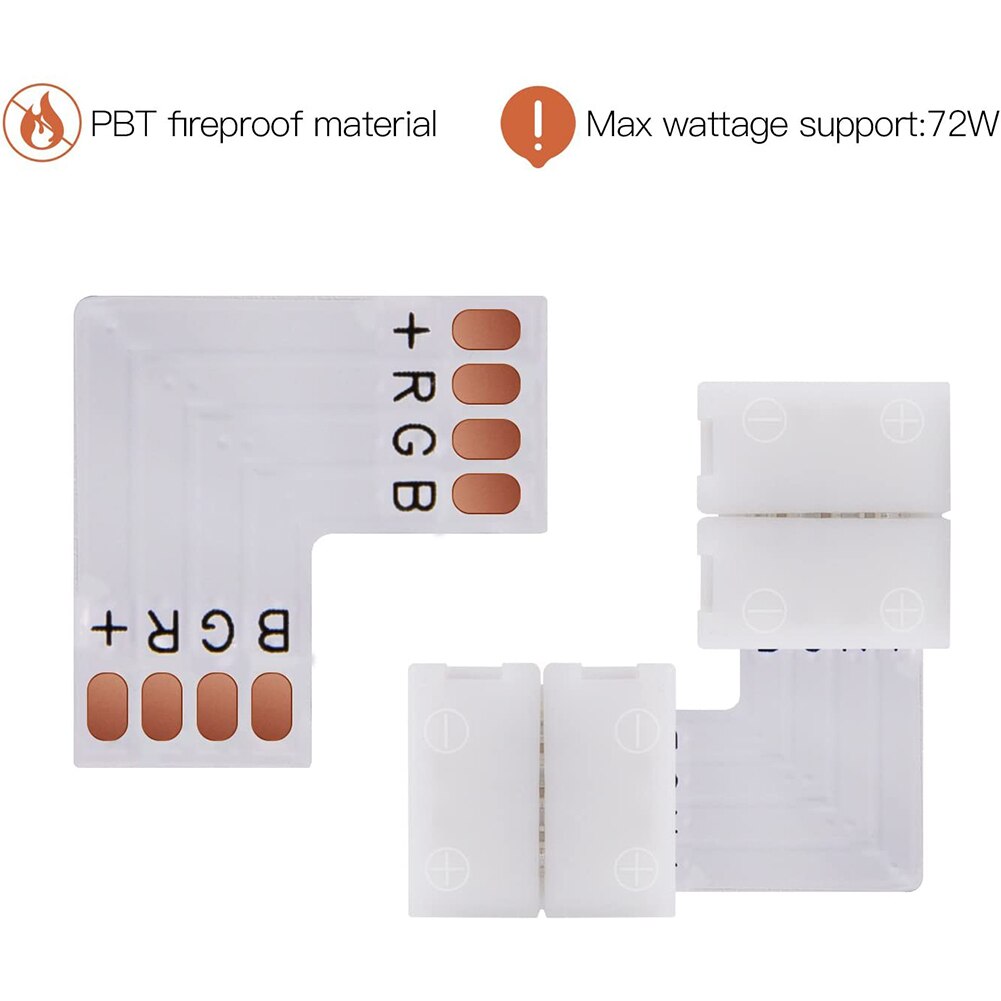 10pcs/pack Corner RGB SMD L Shape Conductor Quick Splitter Right Angle Solderless 10mm 4-pin Connector Accessory LED Light Strip