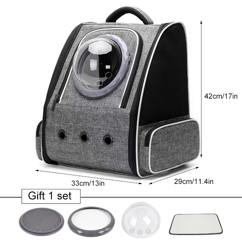 Mochila para gatos, bandolera doble de viaje transpirable, cápsula espacial, transporte para gatos, Bolso pequeño para mascotas, bolso de transporte para gatos: Gray-P1