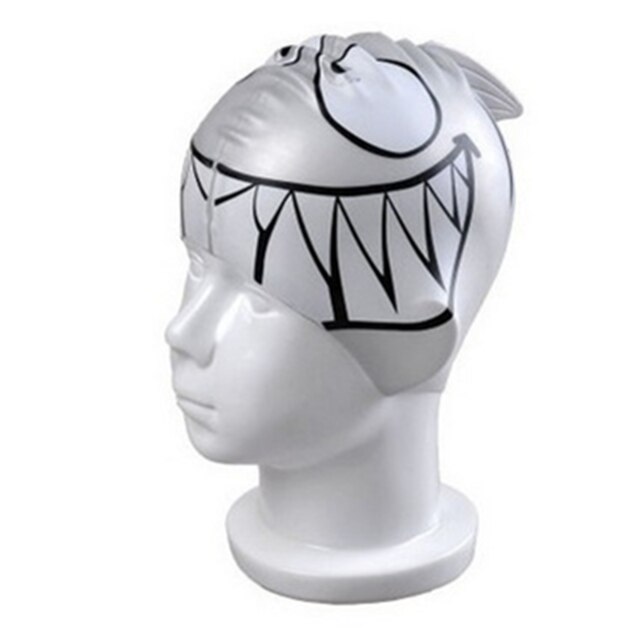 Swimming Cap kids Silicone Waterproof Protect fish Ear Shark Swim Pool Hat children Cartoon Boys Girls Diving hats: Light Grey