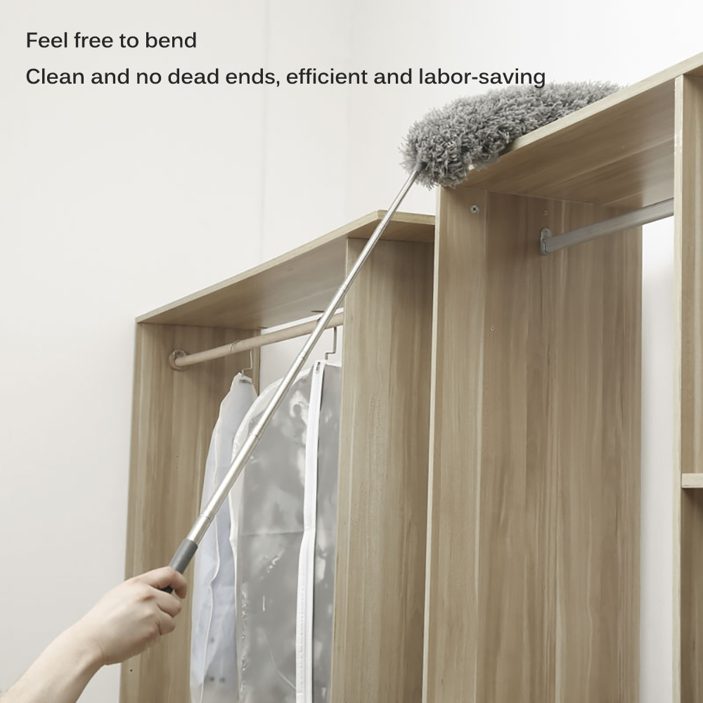 1 PC Extendable Feather Duster Stainless Steel Telescopic Dusters Cobweb Duster Bendable Head Cleaning Blinds Roof Ceiling Fan