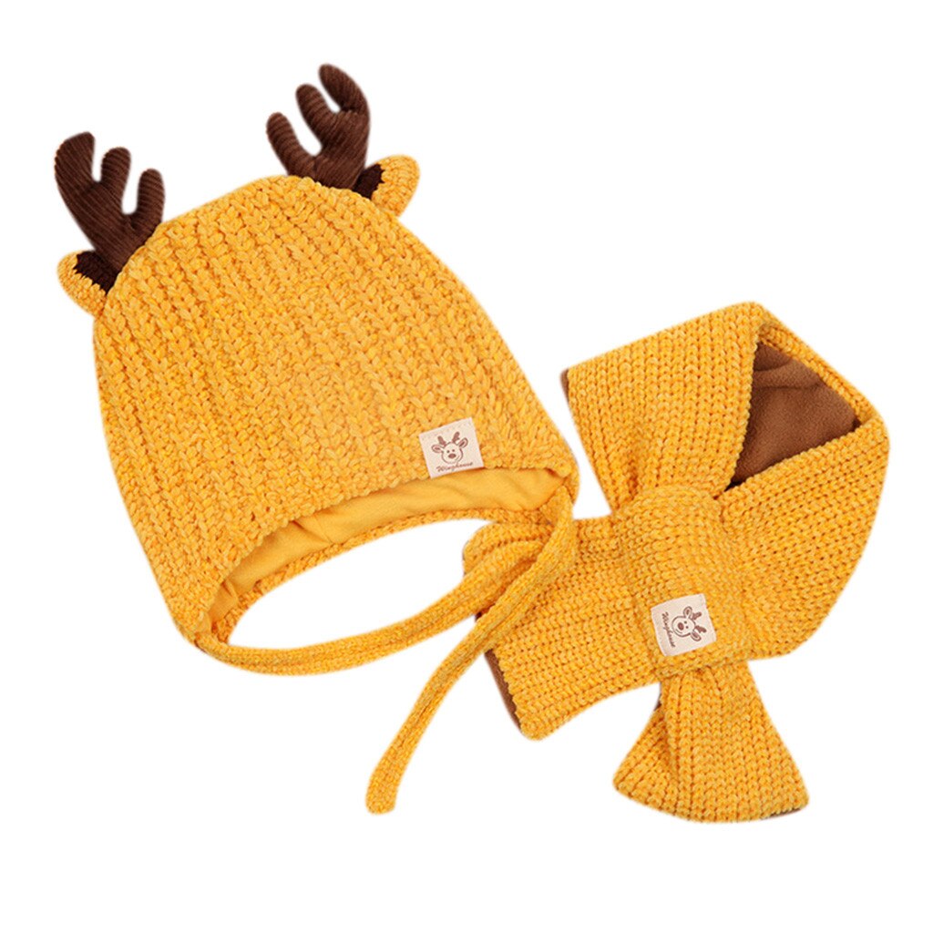 Mode Meisjes & Jongens Winter Warm Haak Knit Cartoon Hoed Beanie Cap Sjaal Set Christmas Delicate voor Kids: Geel