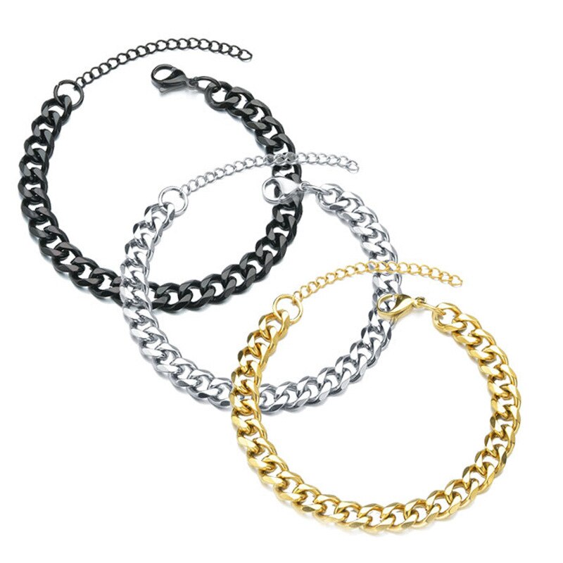 2022 Trendy Cubaanse Ketting Mannen Armband Classic Rvs 3/5/7Mm Breedte Ketting Armband Voor mannen Vrouwen Sieraden