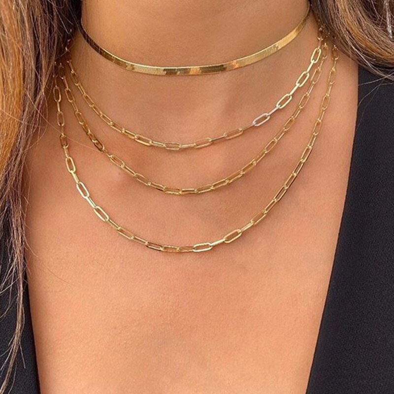 Gothic Punk Metal Multi Layer Dikke Ketting Choker Ketting Voor Vrouwen Mannen Gold Streetwear Sieraden Vrouwelijke Chocker Collier: OV51573