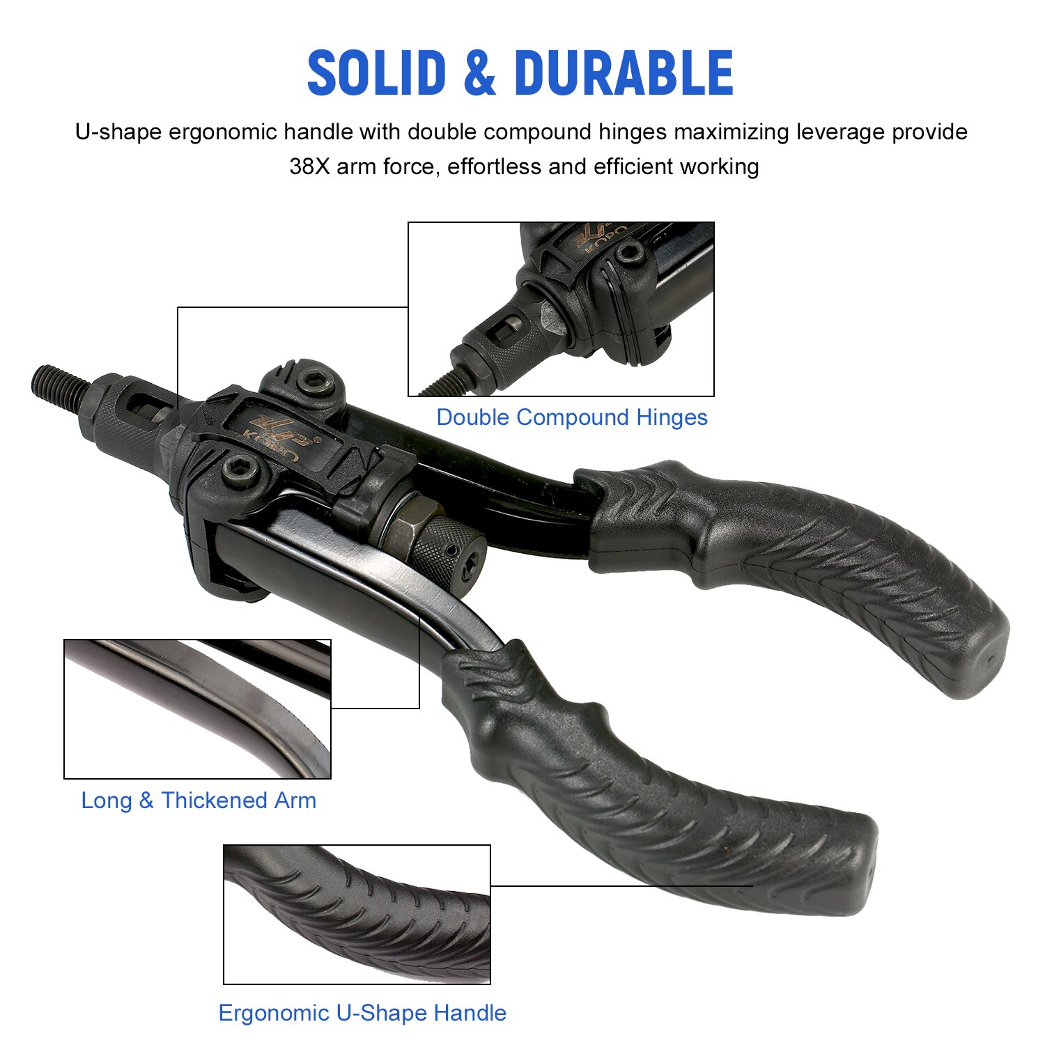 Rivet Nut Tool 11in Manual Riveter Threaded Nut Riveting Kit with 7Pcs Metric Mandrels M3 M4 M5 M6 M8 M10 M12 Installation kit