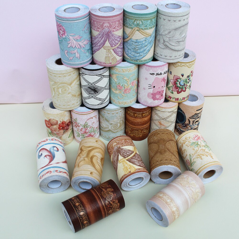 Green Background Rose Printing Wallpaper Border Sticker Pretty Waist Line Wall Sticker Waterproof Self Adhesive PVC Wallpaper Bo