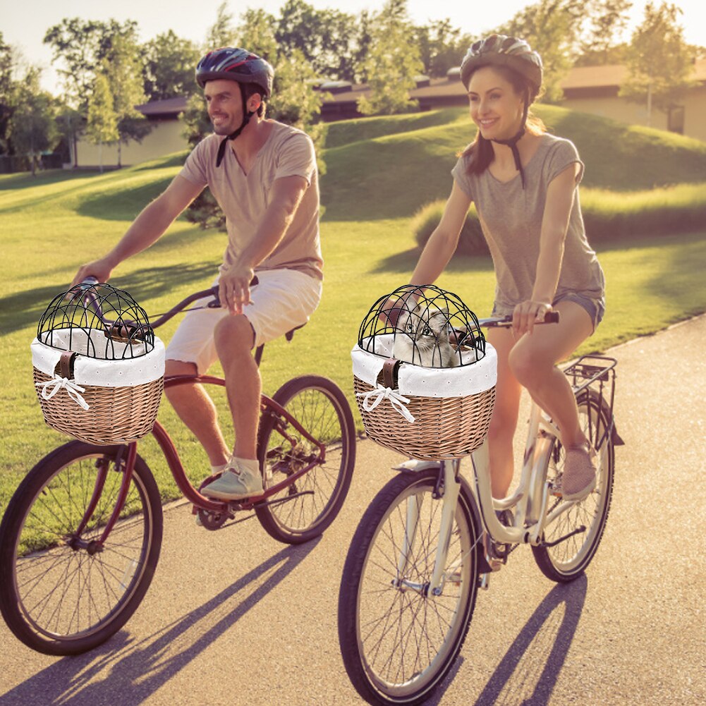 Gato frontal para manillar de bicicleta, bolsa de transporte para perro, cesta para mascota con marco de hierro, portador frontal de bicicleta, extraíble