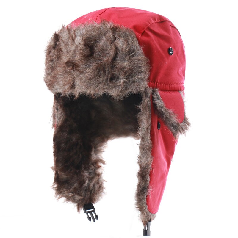 Ushanka-Sombrero con mascarilla para hombre, gorra de invierno cálida, ajustable, rusa, para las orejas con solapa, impermeable: Red