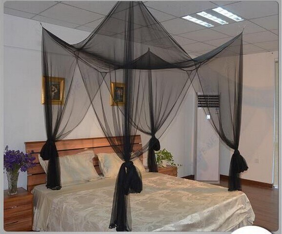 Black Four Door Square Mosquito Net Polyester / Cotton Universal Insecticide Treated,folded Quadrate a General-purpose