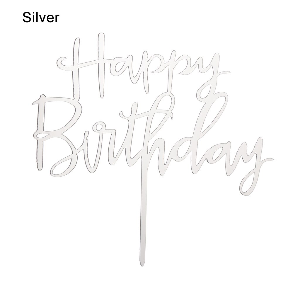 1pc Acrylic Baking cake Insert Decor Party Decoration Glitter Cake Topper Happy Birthday Gold Silver Rose Gold: Silver