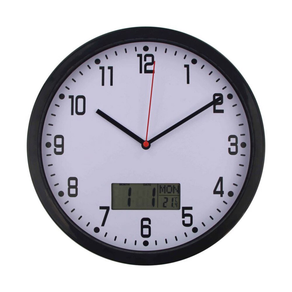 1PC 10 Inches Hanging Clock Simple Sitting Room Wall Clock LCD Display Temperature Humidity Meter Clock Wa