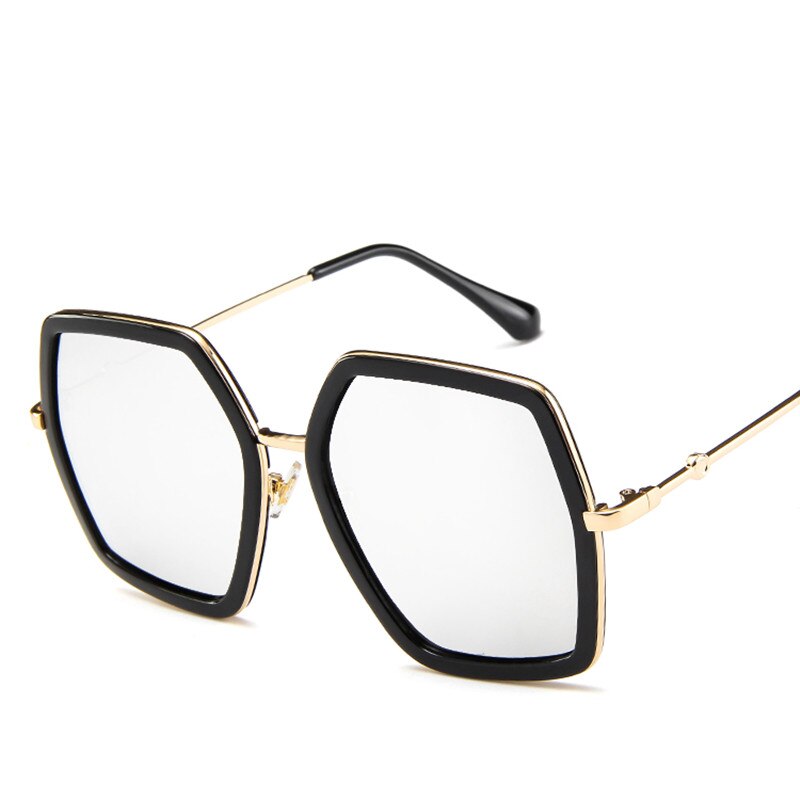 Overdimensionerede firkantede solbriller kvinder luksusmærke vintage solbriller store stel solbriller  uv400: Sølv