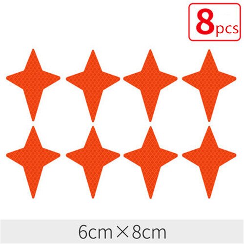 8pcs/set Four-Pointed Stars Decals Reflective Stickers Car Decorations Safety Warning Reflective Tapes Made with 3M: FLOrange