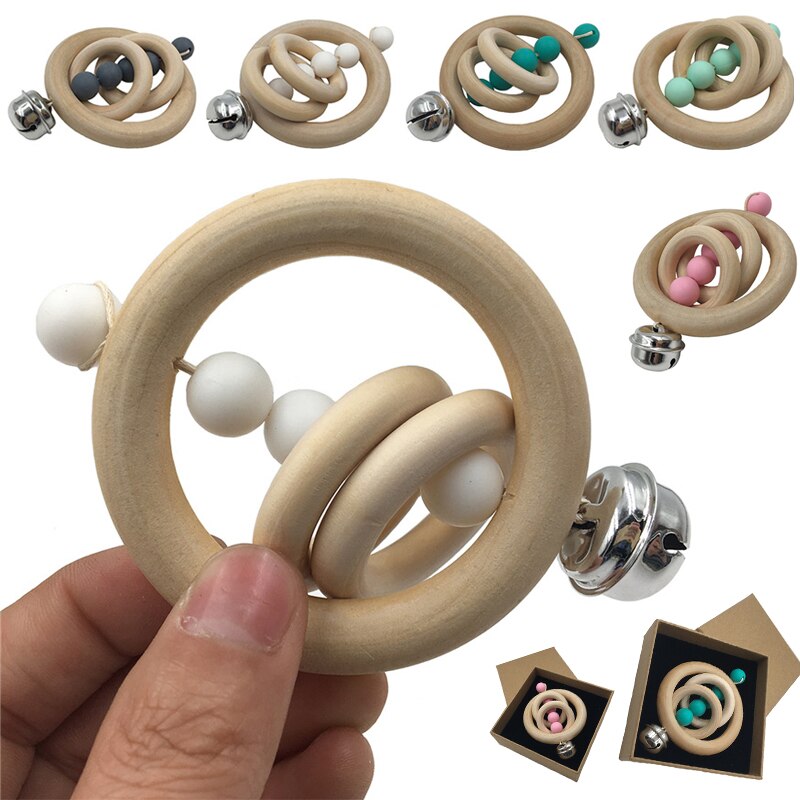 Baby Toys Rattles for Newborns Bed Bell Wooden Ring 0-12 Months Beech 1Pcs Wood Teether Educational Toys for Childrens