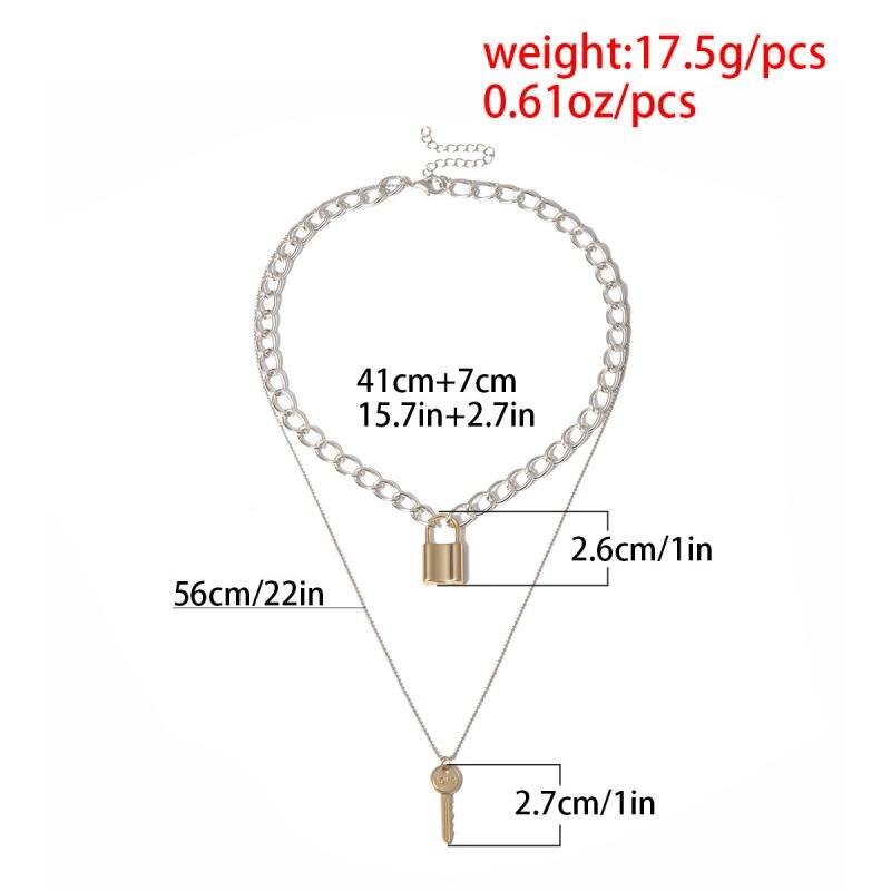 Double-layer Alloy Chain Double-layer Collar Simple Concentric Lock Key Element Pendant Necklace Femal